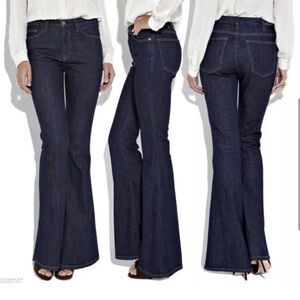 Current/Elliott The High Rise Bell Wide Flare Denim Jeans Patriot Dark Wash